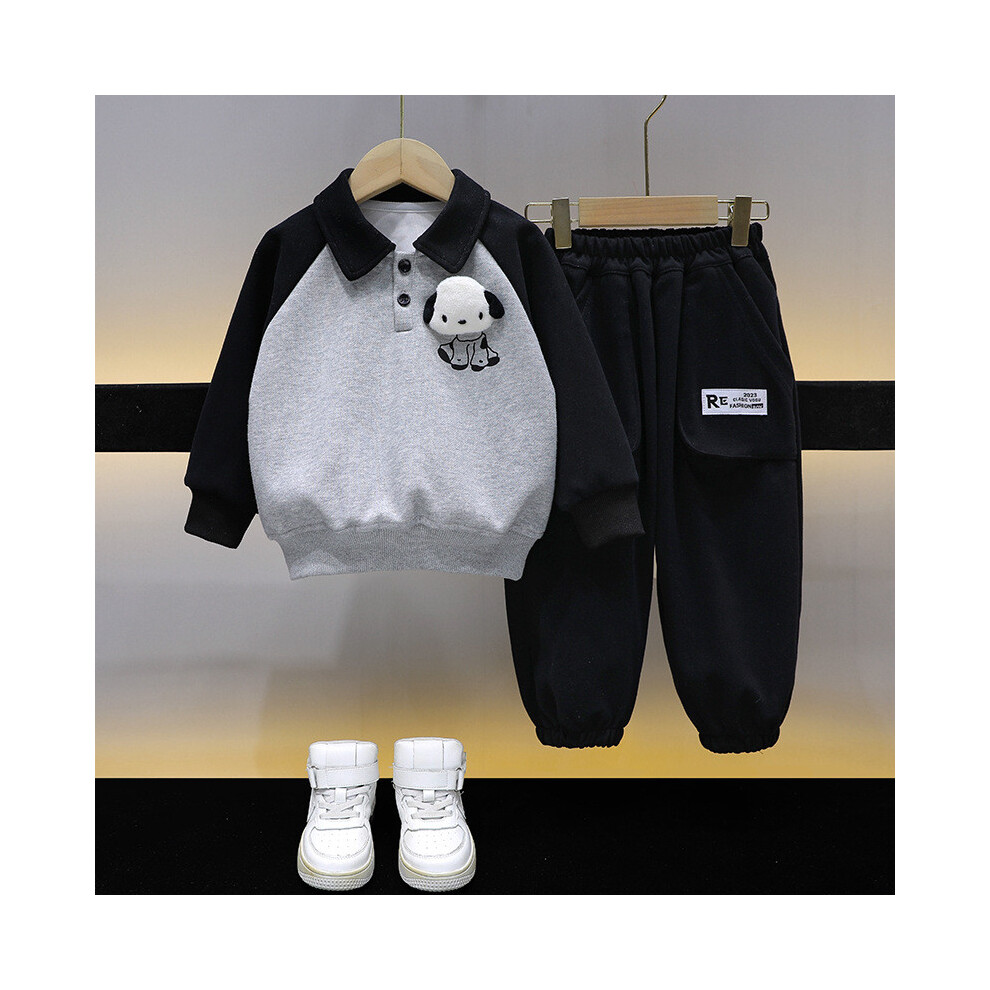 (Black,110cm)Ensemble sweat à capuche et pantalon garçon couleur noir et café tendance coton doux vêtements pour tout-petits