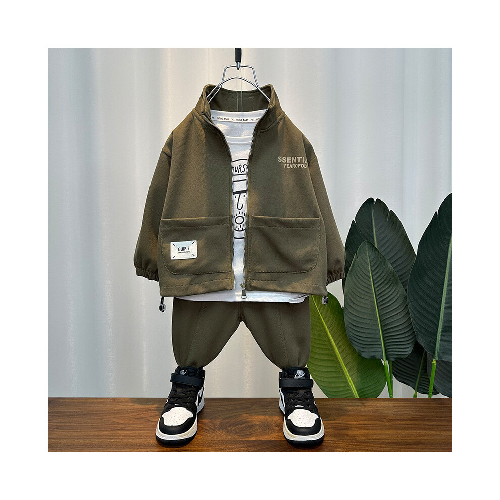 (Army Green,100cm)Ensemble tenue printemps et automne garçon polyvalent avec veste et pantalon élégant confortable