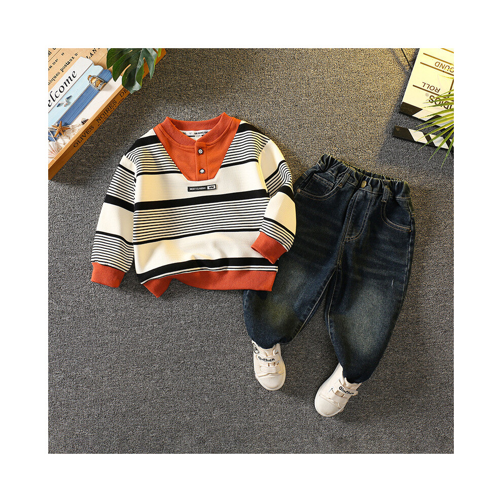 (Orange,130cm)Ensemble élégant deux pièces sweat à manches longues et pantalon garçon automne rayé tenue