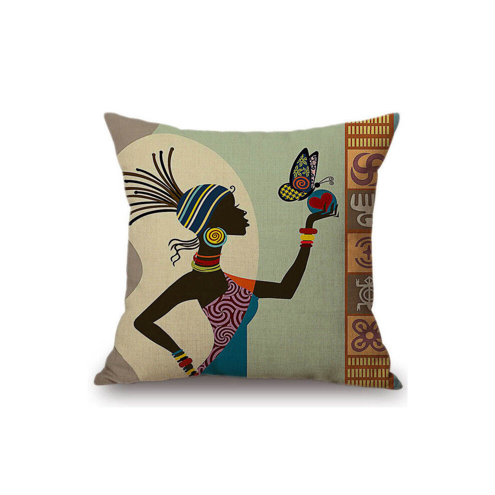 (#6)Taie d'oreiller 18" en lin housse de coussin femme africaine mode dessin animé 18"