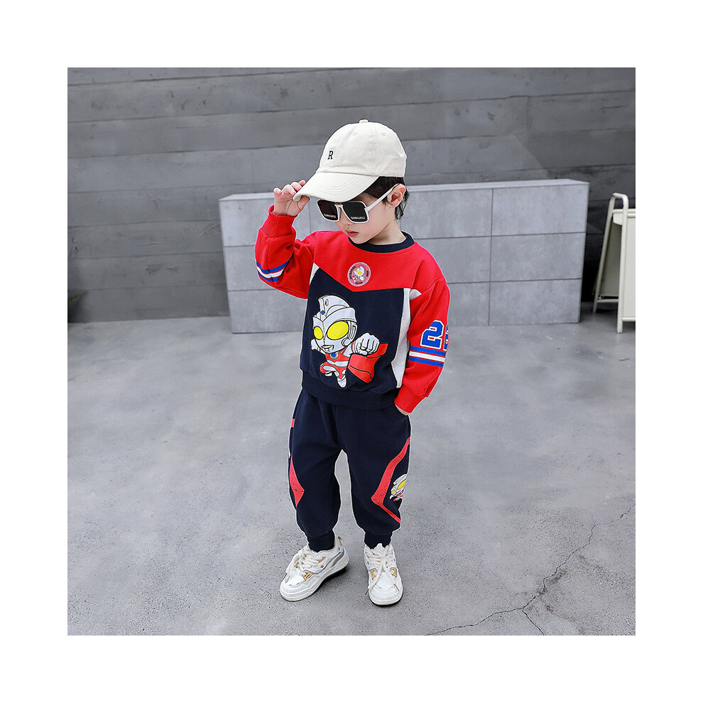 (Navy Collar,100cm)Charmant ensemble de tenues à manches longues garçon coton doux vêtements de sport ensemble de deux pièces pour printemps et