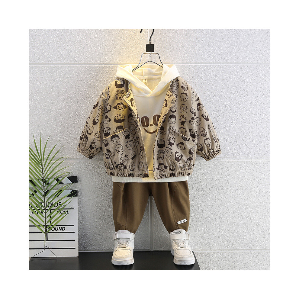 (Brown,140cm)Ensemble veste à capuche garçon tendance trois pièces pour printemps et automne vêtements élégants pour enfants