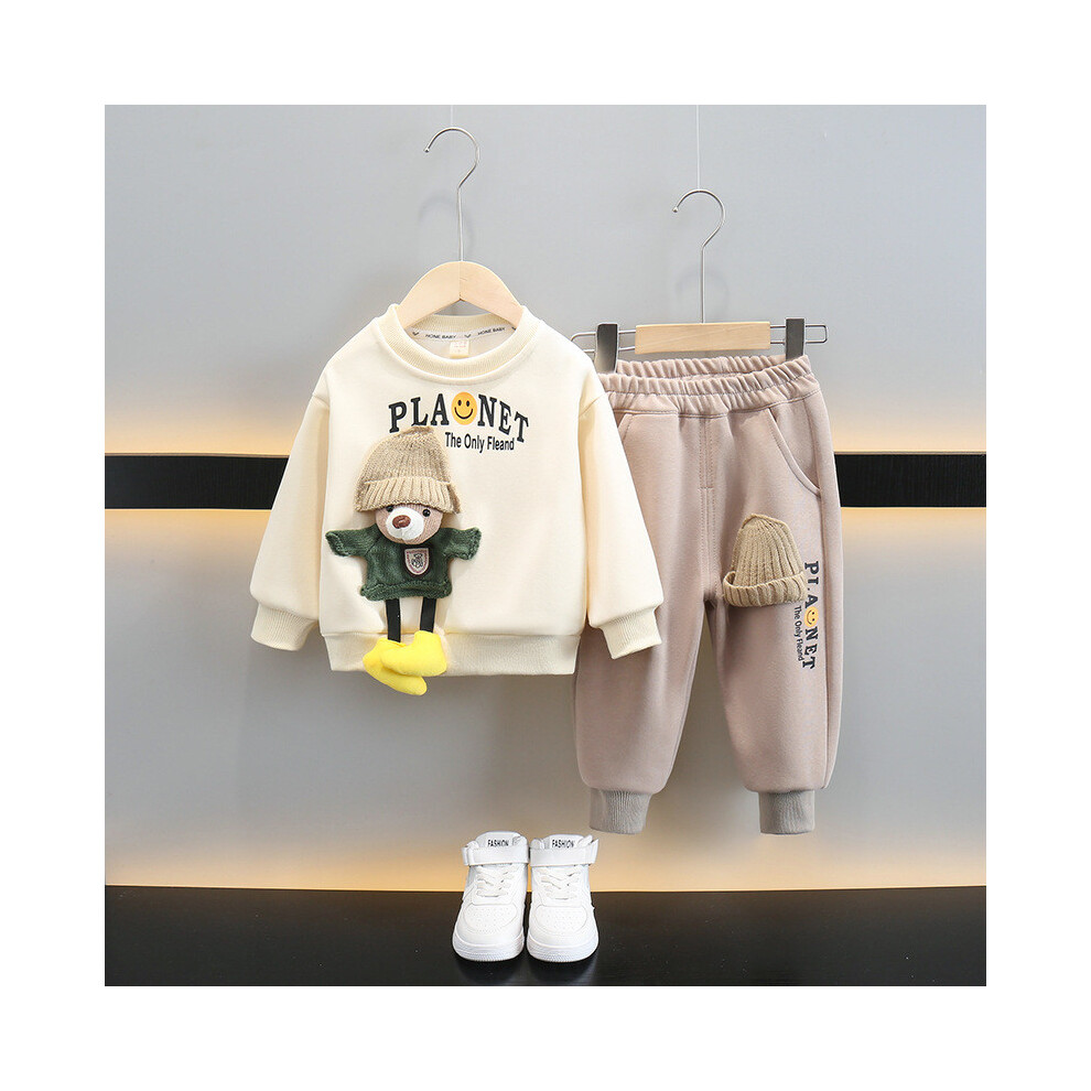 (Beige,120cm)Ensemble pull ours confortable et pantalon long mignon printemps garde-robe pour garçons