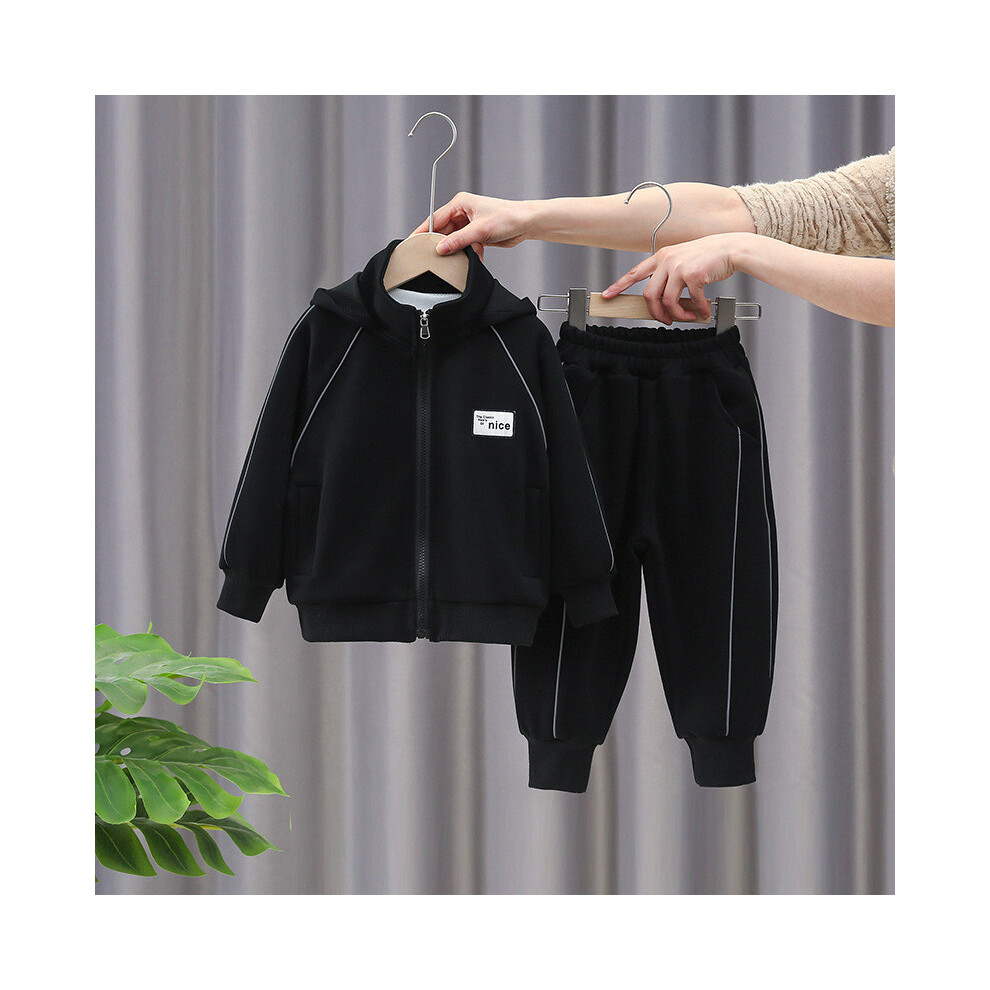 (StyleC)Ensemble sweat à capuche et pantalon noir chic garçon manches longues parfait pour printemps et saisons automne