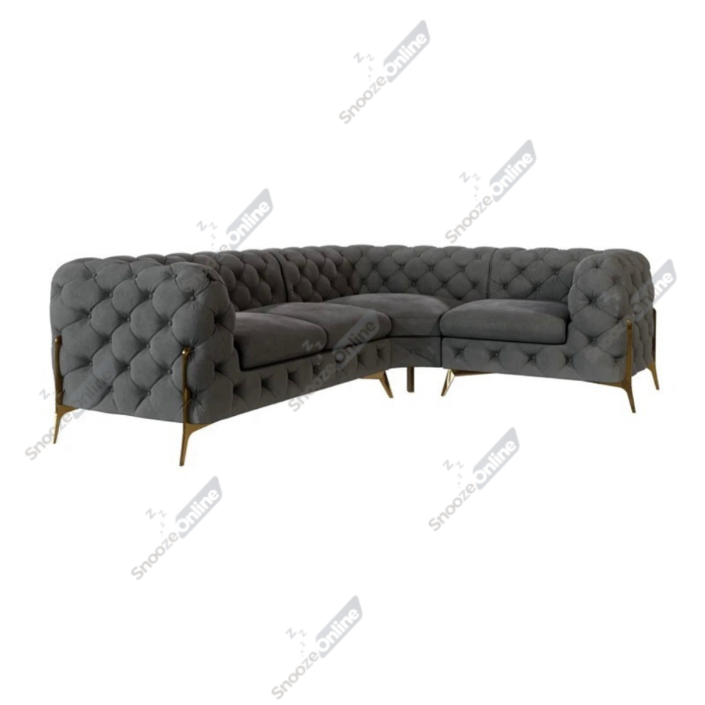 (Grey Velvet, 4 Seater Corner Right Hand) SnoozeOnline Velvet Corner Sofa Chesterfield 4/5/6 Seater Corner Settee Chaise Lounge Couch Sofa For Living