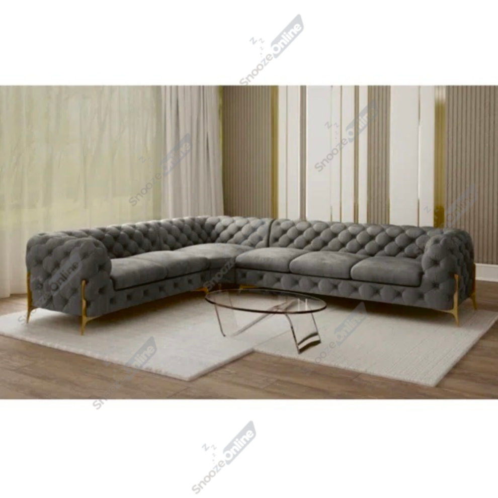 Snooze Online ( Velvet, 6 Seater Corner Left Hand) Snoozeonline Velvet Corner Sofa Chesterfield 4/5/6 Seater Corner Settee Chaise Lounge Couch Sofa For Living R Grey