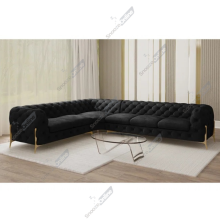 (Black Velvet, 6 Seater Corner Left Hand) SnoozeOnline Velvet Corner Sofa Chesterfield 4/5/6 Seater Corner Settee Chaise Lounge Couch Sofa For Living Room