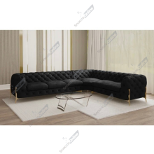 (Black Velvet, 6 Seater Corner Right Hand) SnoozeOnline Velvet Corner Sofa Chesterfield 4/5/6 Seater Corner Settee Chaise Lounge Couch Sofa For Living Room