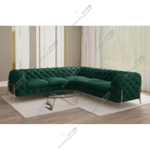 (Green Velvet, 5 Seater Corner Sofa) SnoozeOnline Velvet Corner Sofa Chesterfield 4/5/6 Seater Corner Settee Chaise Lounge Couch Sofa For Living Room