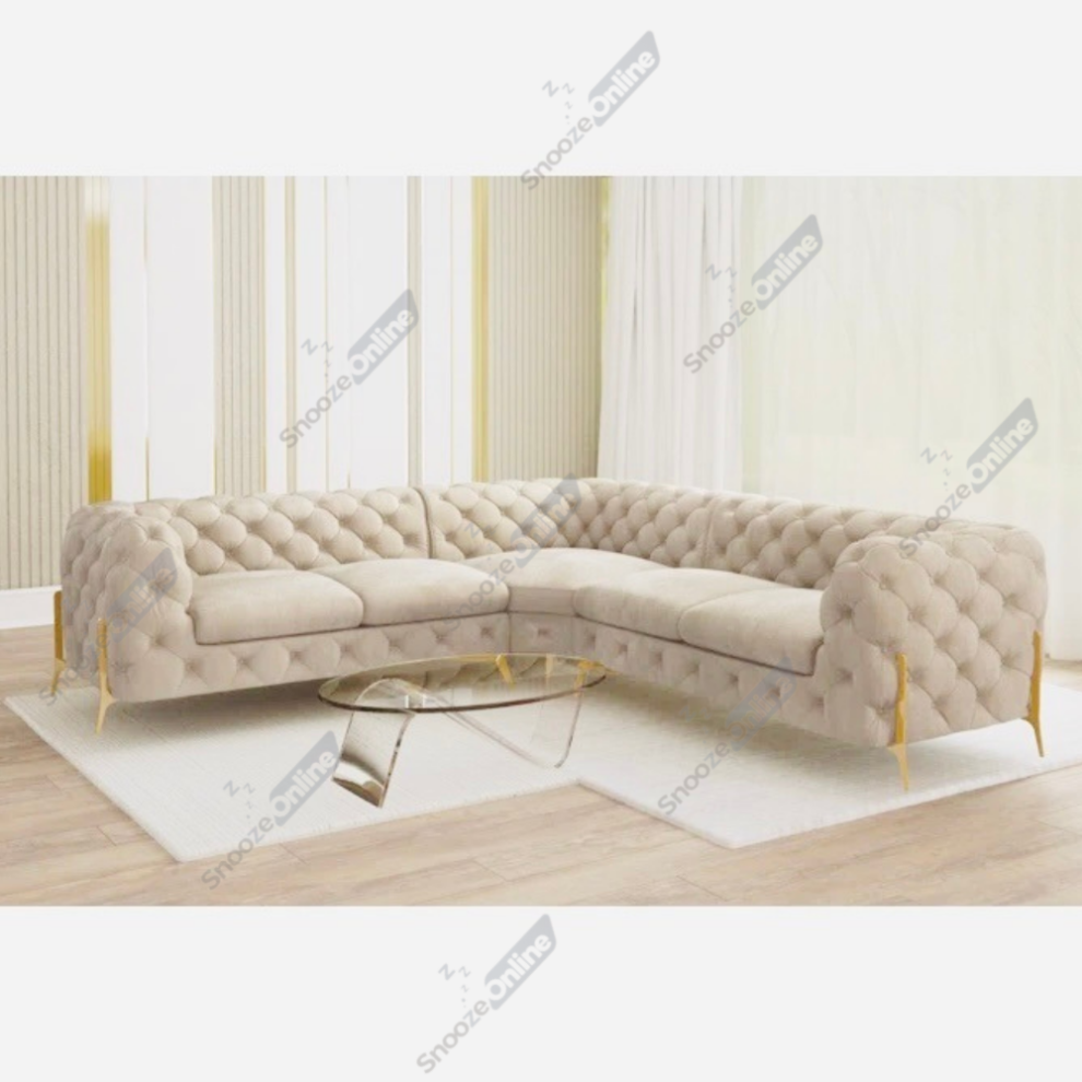 Snooze Online ( Velvet, 5 Seater Corner Sofa) Snoozeonline Velvet Corner Sofa Chesterfield 4/5/6 Seater Corner Settee Chaise Lounge Couch Sofa For Living Room Cream