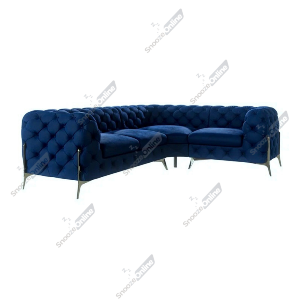 (Blue Velvet, 4 Seater Corner Right Hand) SnoozeOnline Velvet Corner Sofa Chesterfield 4/5/6 Seater Corner Settee Chaise Lounge Couch Sofa For Living