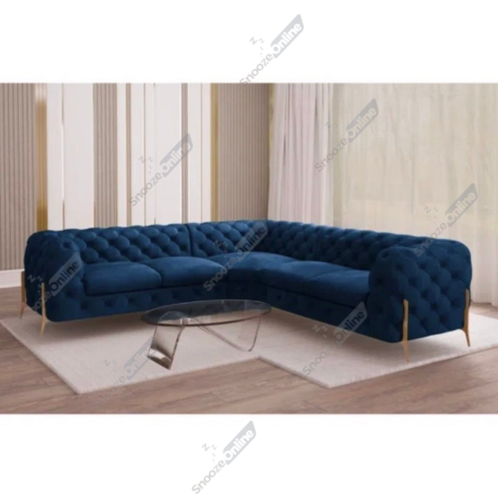 Snooze Online ( Velvet, 5 Seater Corner Sofa) Snoozeonline Velvet Corner Sofa Chesterfield 4/5/6 Seater Corner Settee Chaise Lounge Couch Sofa For Living Room Blue