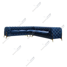 (Blue Velvet, 6 Seater Corner Left Hand) SnoozeOnline Velvet Corner Sofa Chesterfield 4/5/6 Seater Corner Settee Chaise Lounge Couch Sofa For Living Room
