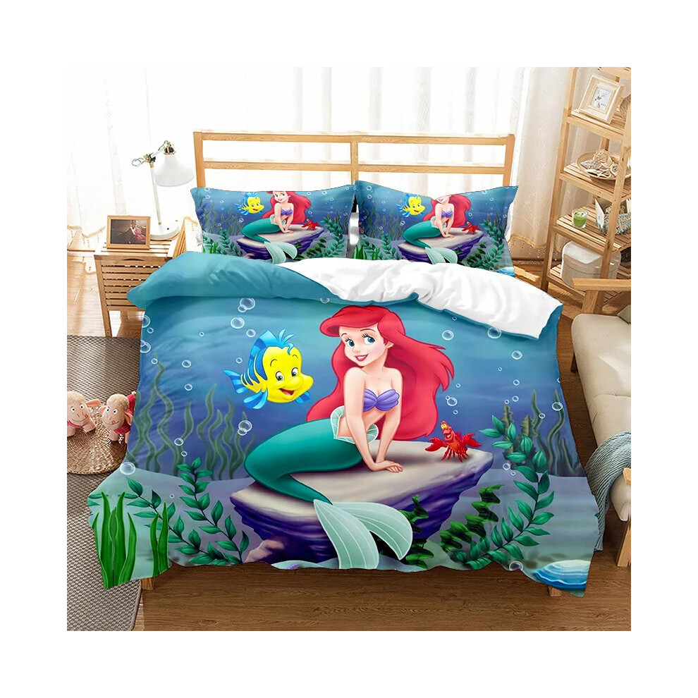 (2, 140x200cm-2pcs) Disney Little Mermaid Princess Bedding Set Cartoon 3D Printed Ariel Princess Duvet Cover Pillow Cases Comforter Bedding Sets
