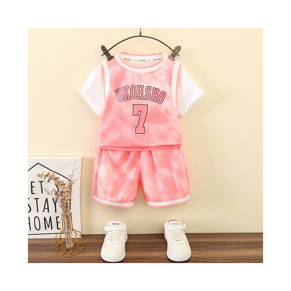 (Pink,120cm)Ensemble de vêtements de sport d'été amusants et élégants pour garçons avec maillot de basket-ball léger en coton pour enfants de 3