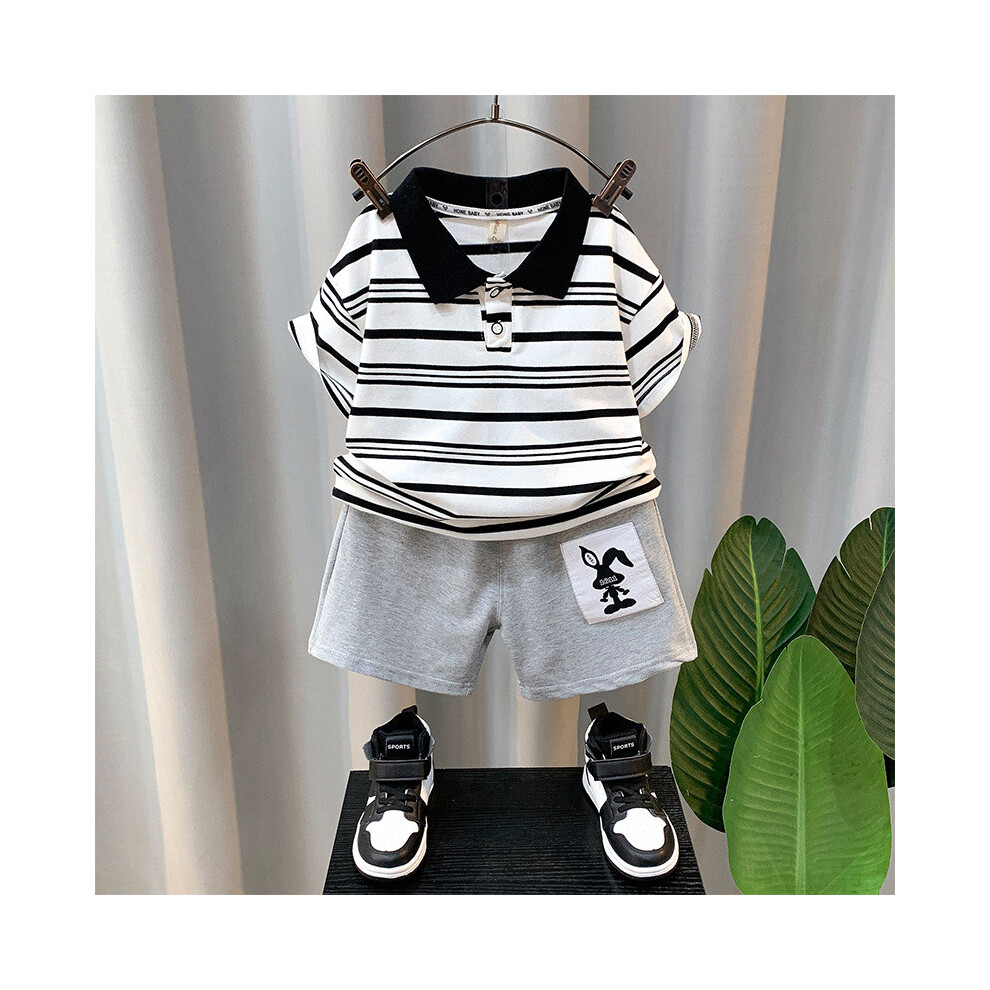 (White,150cm)Ensemble polo été garçon rayé tendance avec short en coton confortable