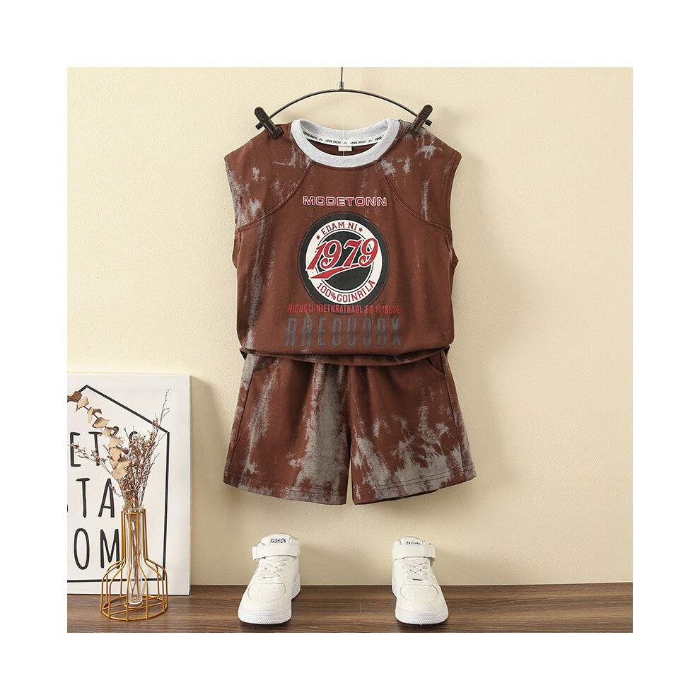 (Coffee,150cm)Ensemble de tenues de sport d'été mignon garçon élégant gilet à manches courtes et short tout-petits pour