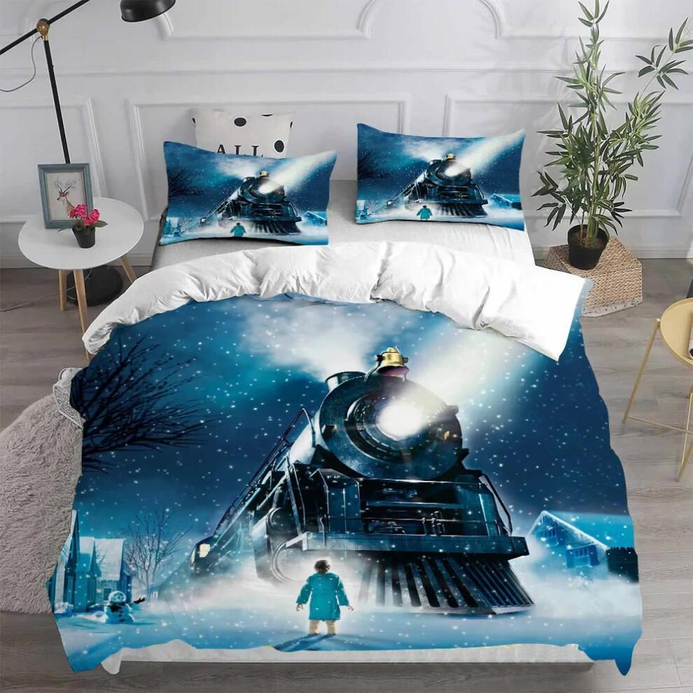 Etechmart (7, Eu Super King) The Polar Express Christmas 3D Bedding Sets Comforter Quilt Bed Cover Duvet Cover Pillow Case 2-3 Pieces Sets Kids Adult Size
