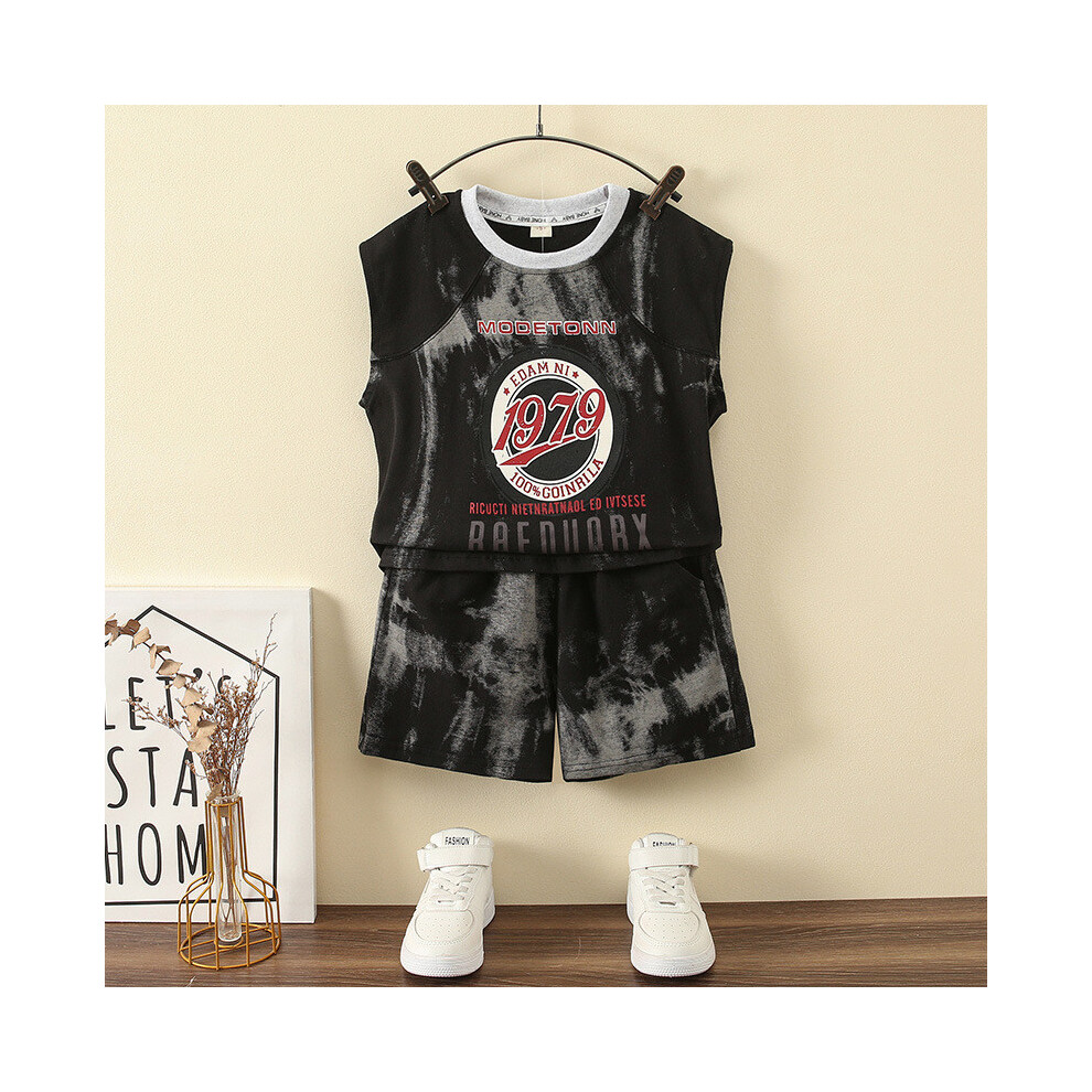 (Black,130cm)Ensemble de tenues de sport d'été mignon garçon élégant gilet à manches courtes et short pour tout-petits