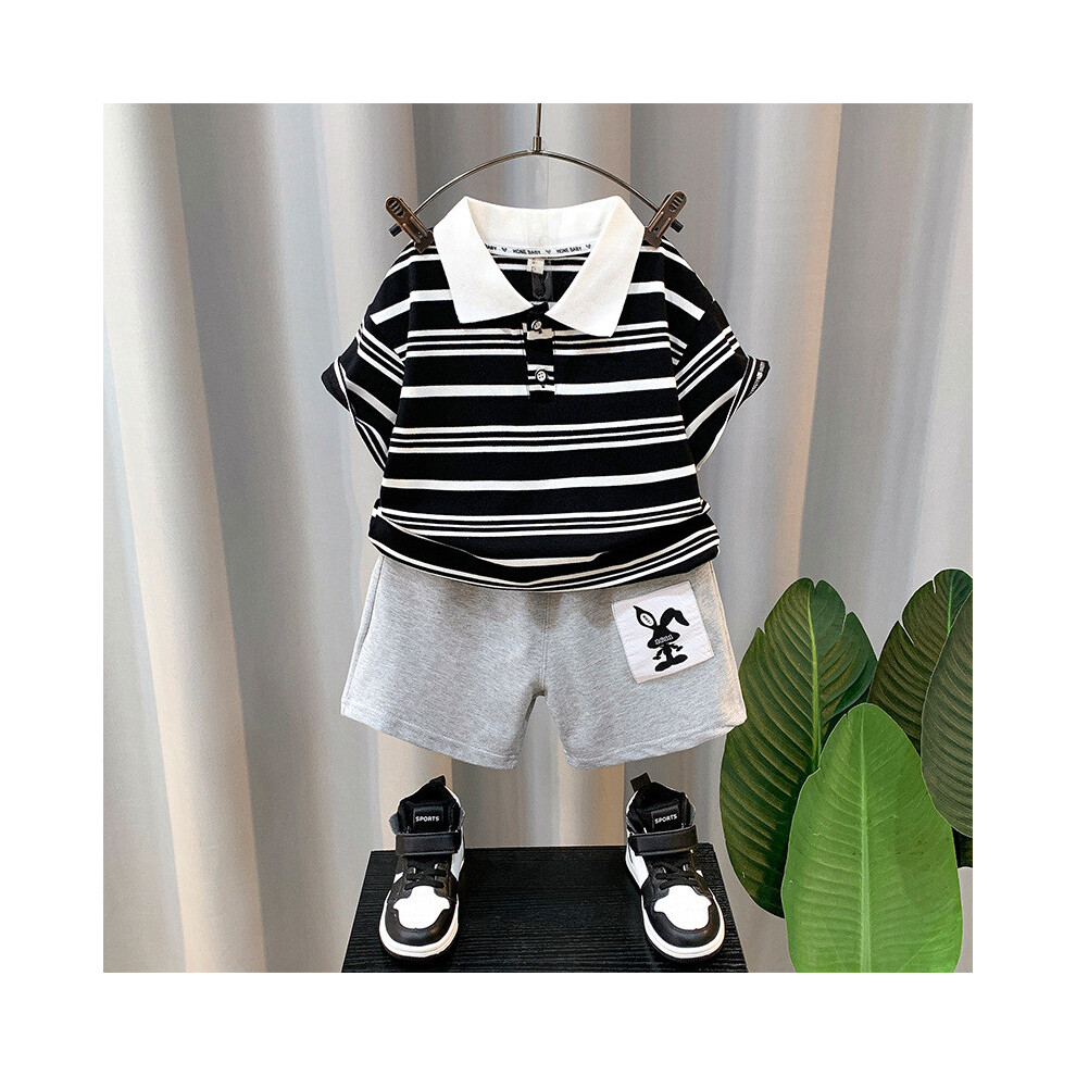 (Black,110cm)Ensemble polo été garçon rayé tendance avec short confortable coton