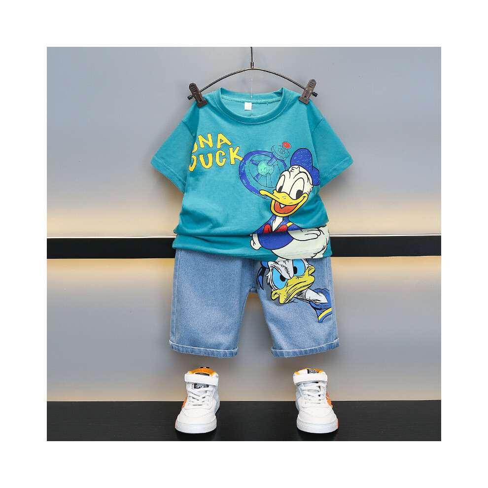 (Green,150cm)Adorable ensemble vêtements deux pièces été enfant élégant coton manches courtes porter