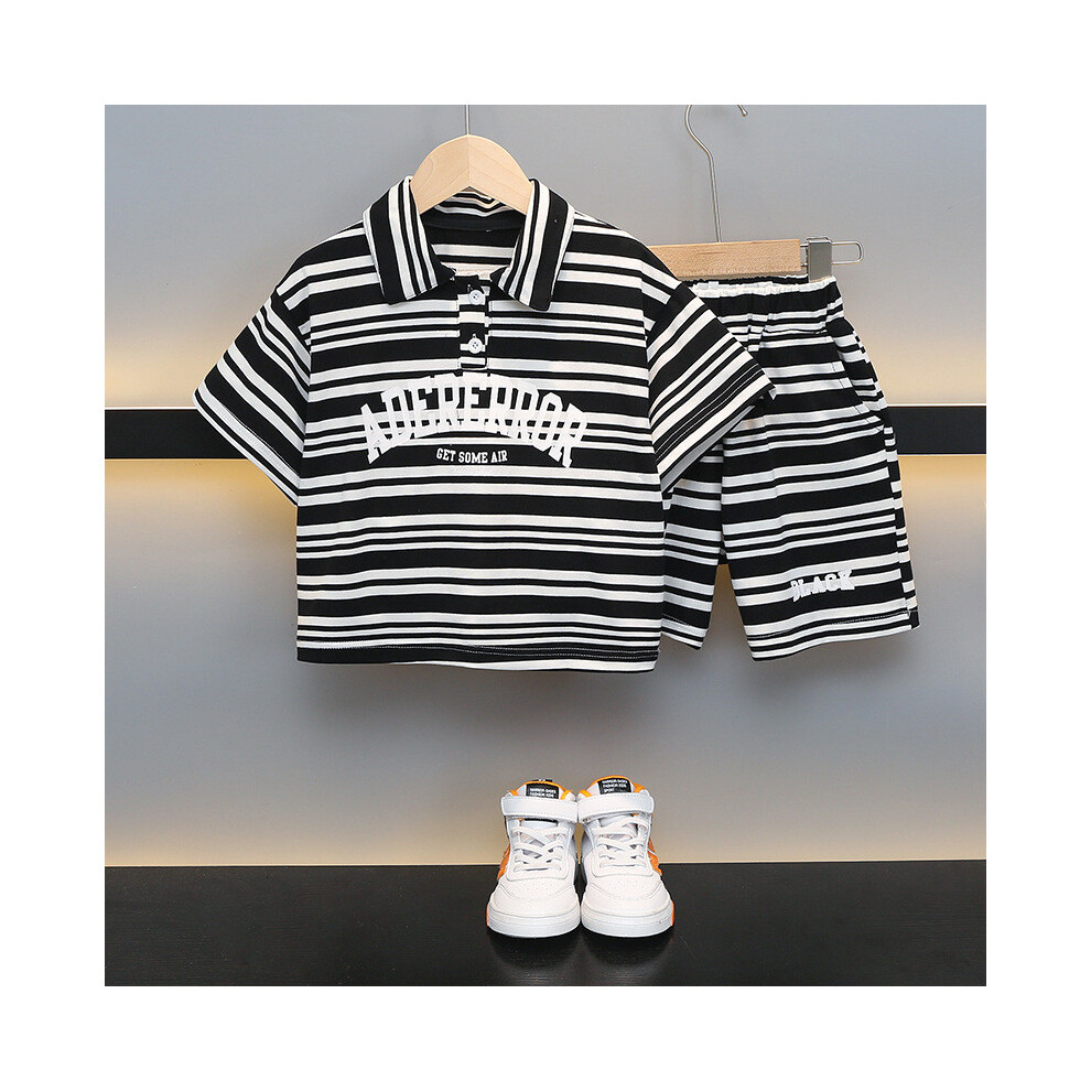(Black,140cm)Ensemble polo tendance garçon été rayé manches courtes tenue mode pour enfants