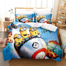 (8, 200x200cm) Minions Anime Duvet Cover Set Comforte Printed Cartoon Twin Size Bedding Sets Christmas Gifts 3-piece