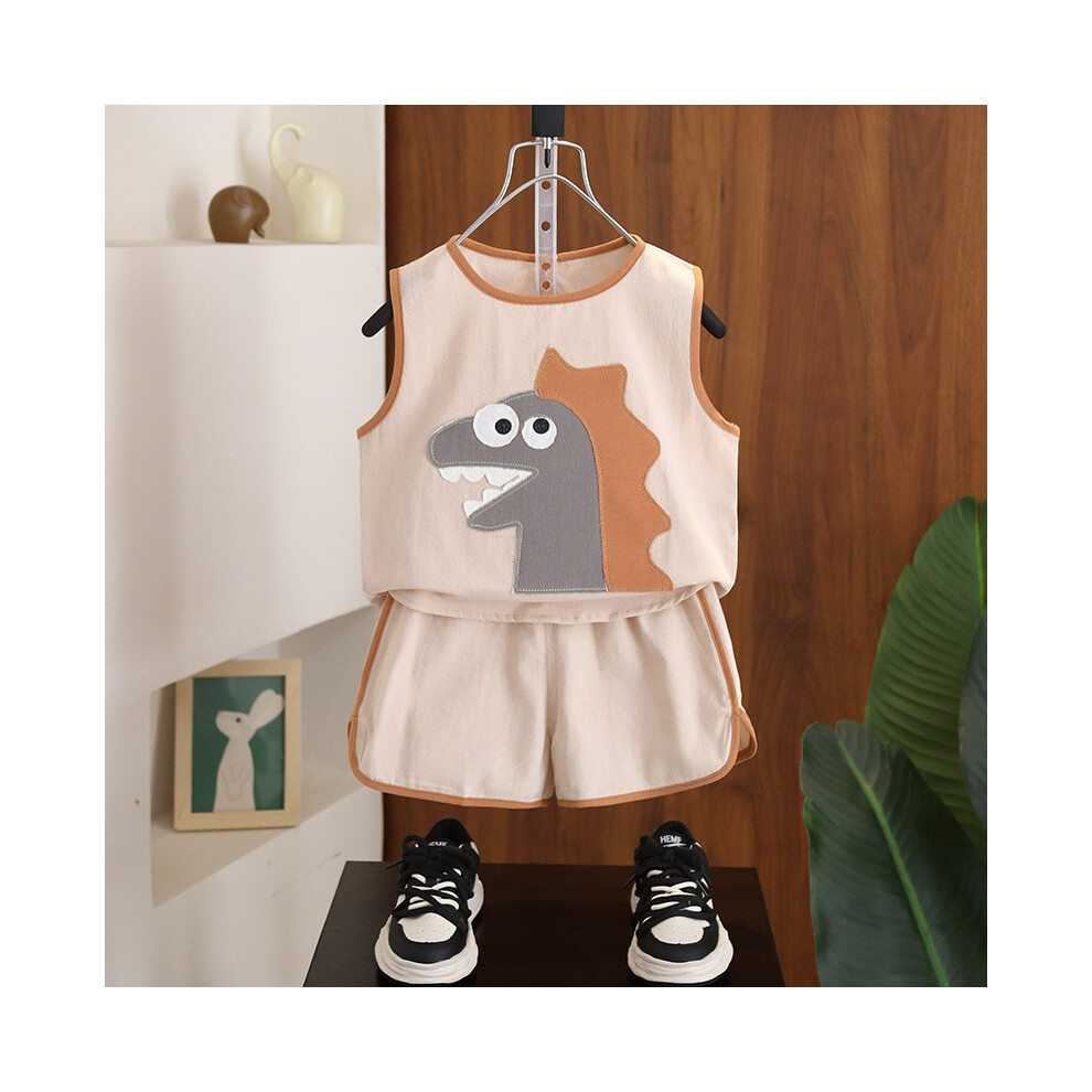 (Khaki,130cm)Ensemble gilet été garçon motif dessin animé mignon vêtement coton confortable pour enfants