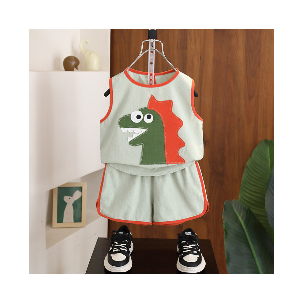 (Green,100cm)Ensemble gilet été garçon motif dessin animé mignon vêtement coton confortable enfants pour