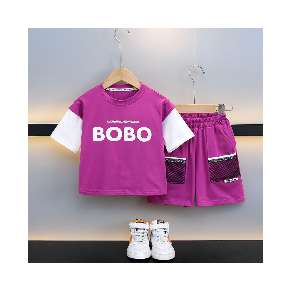 (Purple,110cm)Ensemble tenue été garçon contemporain tendance manches courtes coton vêtements enfant pour