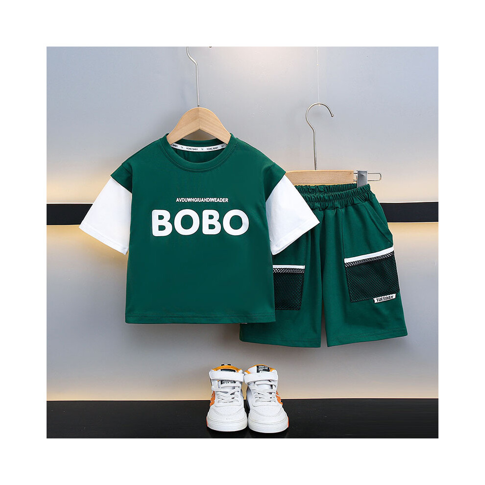 (Green,130cm)Ensemble tenue été garçon contemporain tendance manches courtes coton vêtements enfant