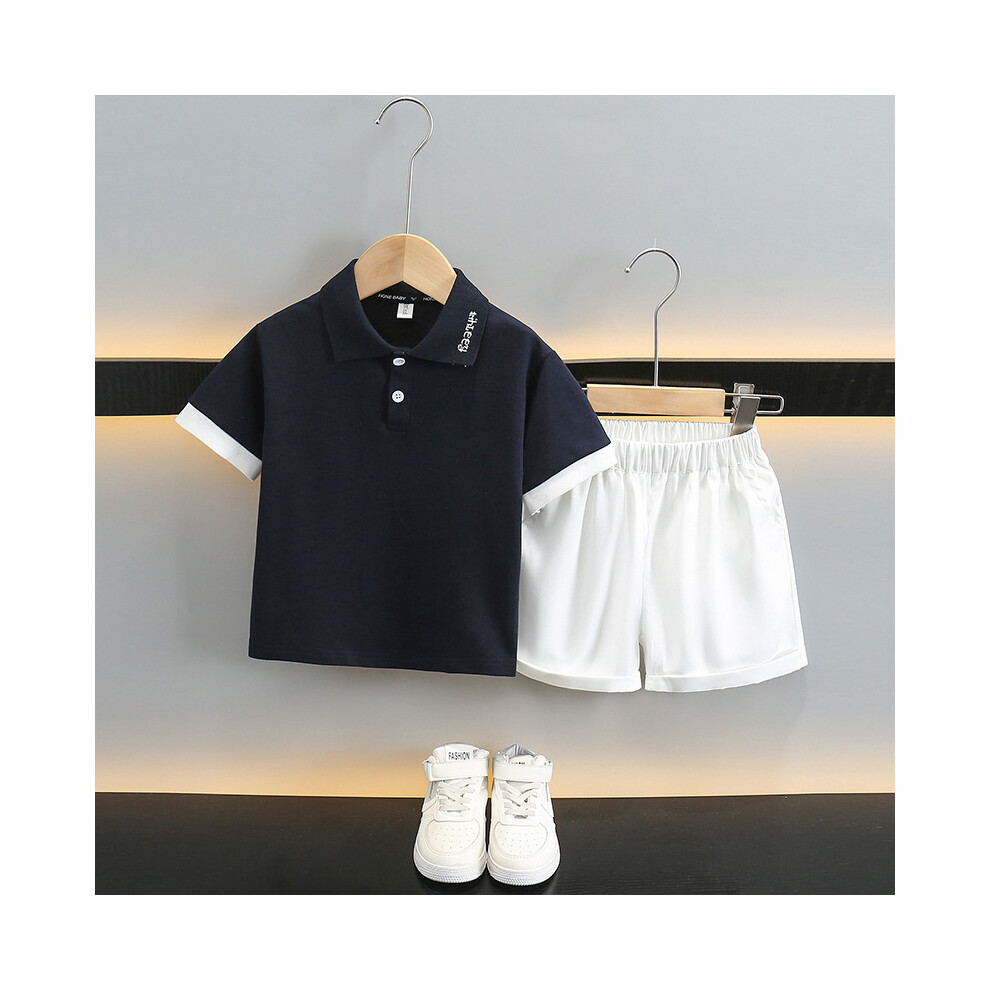 (StyleD)Ensemble polo et short manches courtes garçon bleu marine cool pour mode enfant tendance