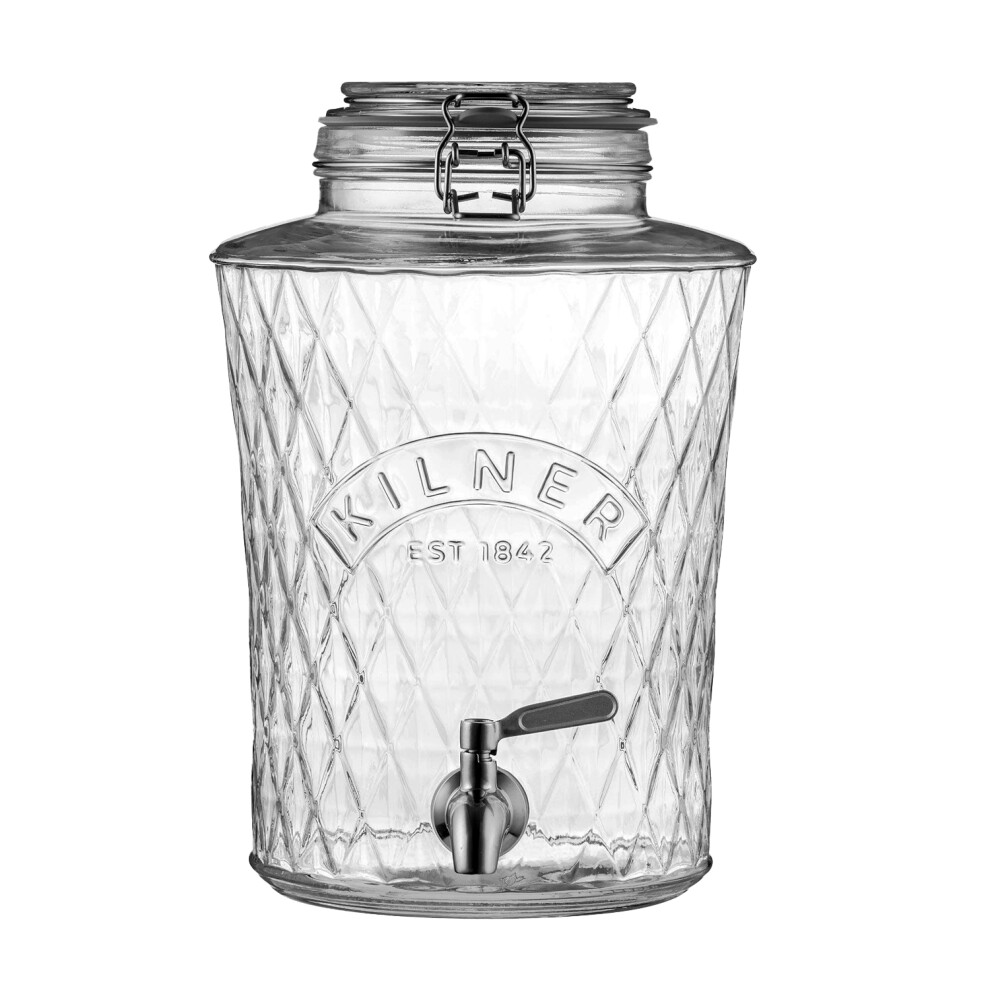 Kilner Glass Drink Dispenser With Tap Clip Top Lid Diamond Pattern 5 Litre Jar