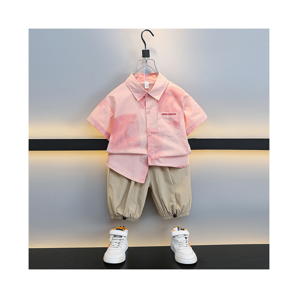 (Pink Set,120cm)Chemise rose douce légère garçon pour été élégante manches courtes mode enfant