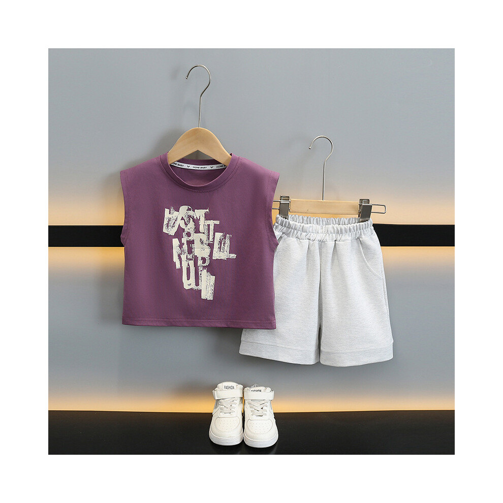(Purple,120cm)Adorable ensemble de sports d'été garçons élégant débardeur sans manches et short aéré pour enfants âgés de 3 8 à