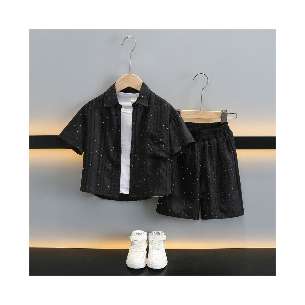 (StyleD)Ensemble vêtements été chic garçon pour enfant coton doux manches courtes chemise et ensemble short