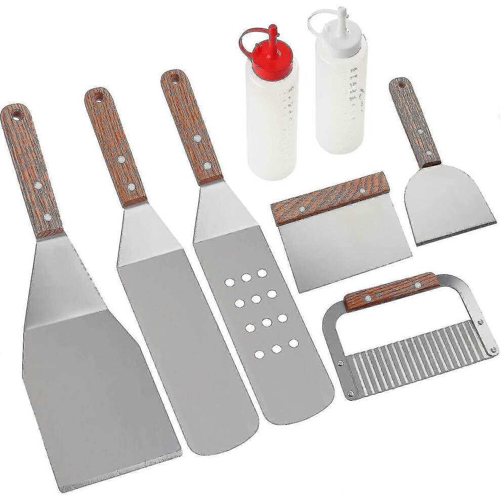 (As Show, One Size) 8Pcs Bbq Accessories Kit - Professional Heavy Duty Stainless Steel Bbq Spatulas - Ideal For Teppanyaki, Grilling And Griddles 5063595930751