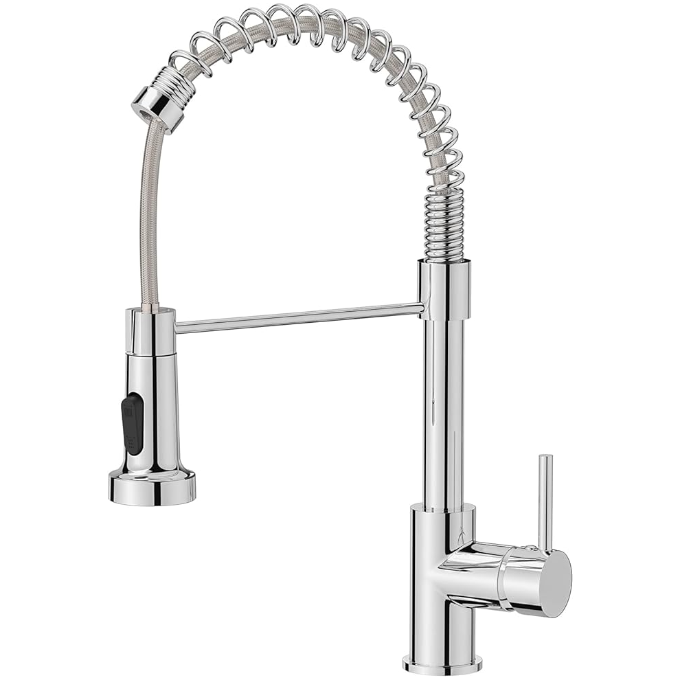 Kitchen Tap, Spring Kitchen Sink Mixer Taps, Commercial Faucet Single Handle Lever, High Arc Swivel 360 with 2 Spray Mode, Polished Chrome