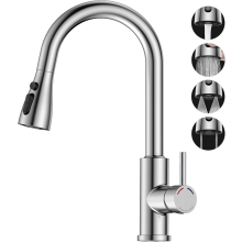 Kitchen Sink Mixer Taps,Pull Out Hose,Brushed Stainless Steel,4 Spary Modes,360° Swivel,High Arc(187mm),Single Handle Faucet for 1 Hole Kitchen Sink