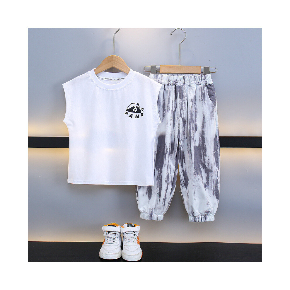 (White,140cm)Ensemble de vêtements d'été mignon bébé garçon élégant gilet et short en coton pour petits enfants