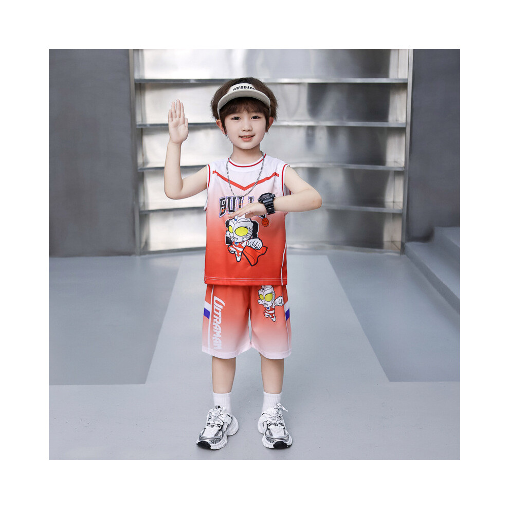 (Orange,150cm)Joli gilet de sport et ensemble court été fin à séchage rapide avec ultraman pour jeunes garçons de 3 à 8 ans