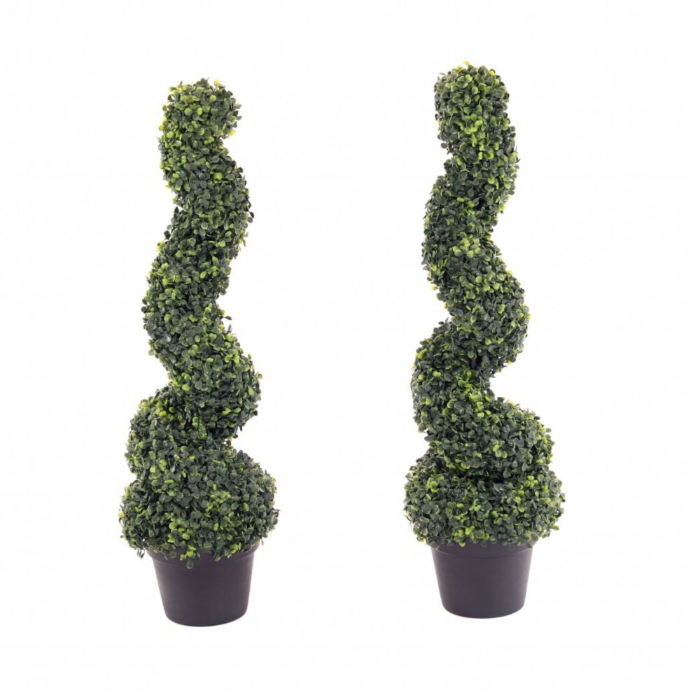 Oypla Set of 2 Artificial Topiary Boxwood Spiral Trees 80cm Indoor Outdoor Decoration