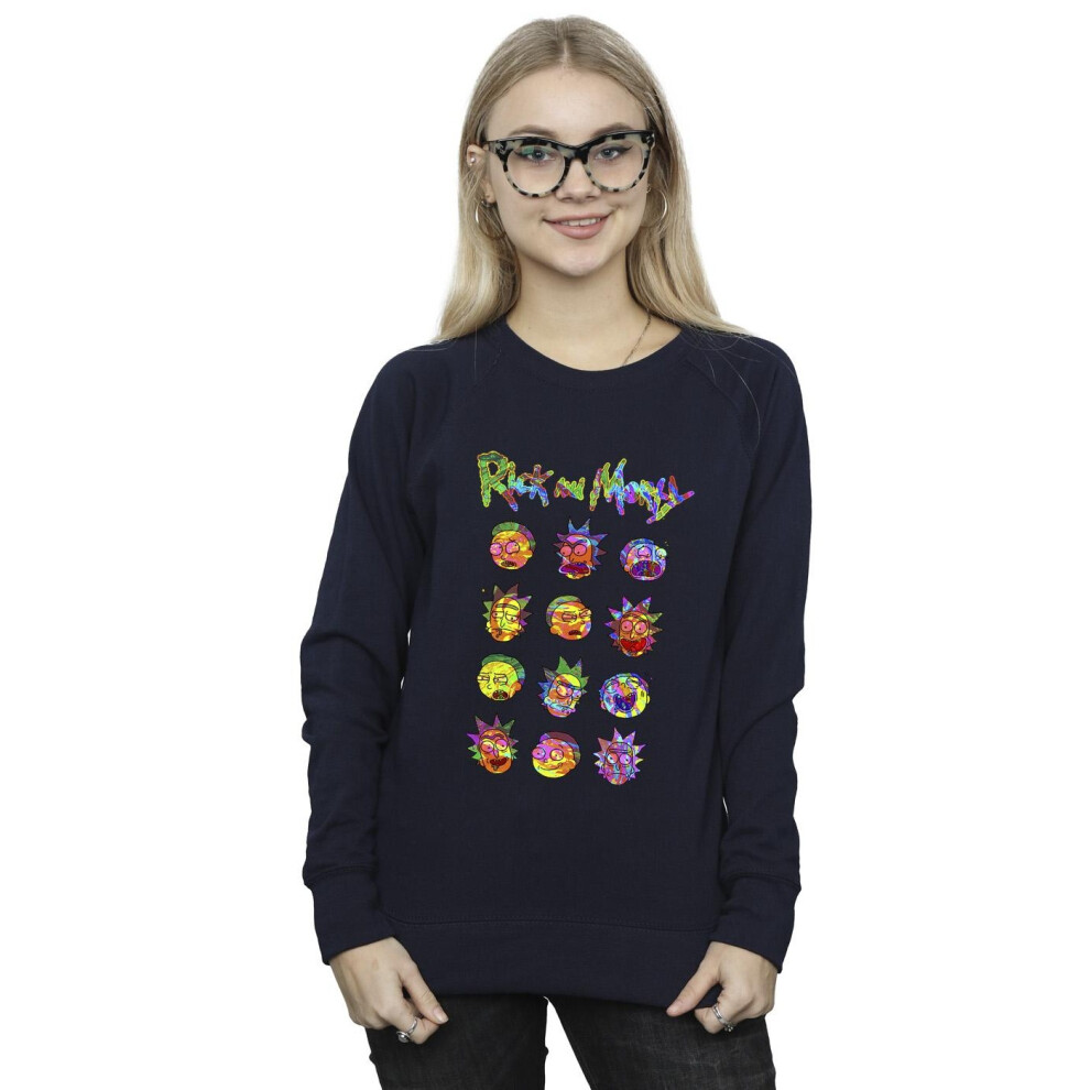 (M, Navy Blue) Rick And Morty Womens/Ladies Tie Dye Faces Sweatshirt