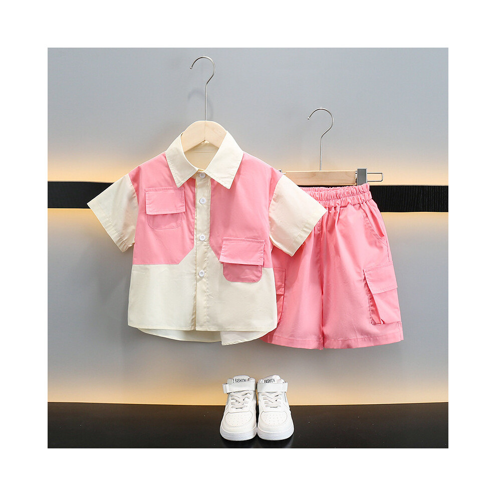 (Pink,90cm)Ensemble été cool garçon ensemble à la mode coréen manches courtes chemise short et