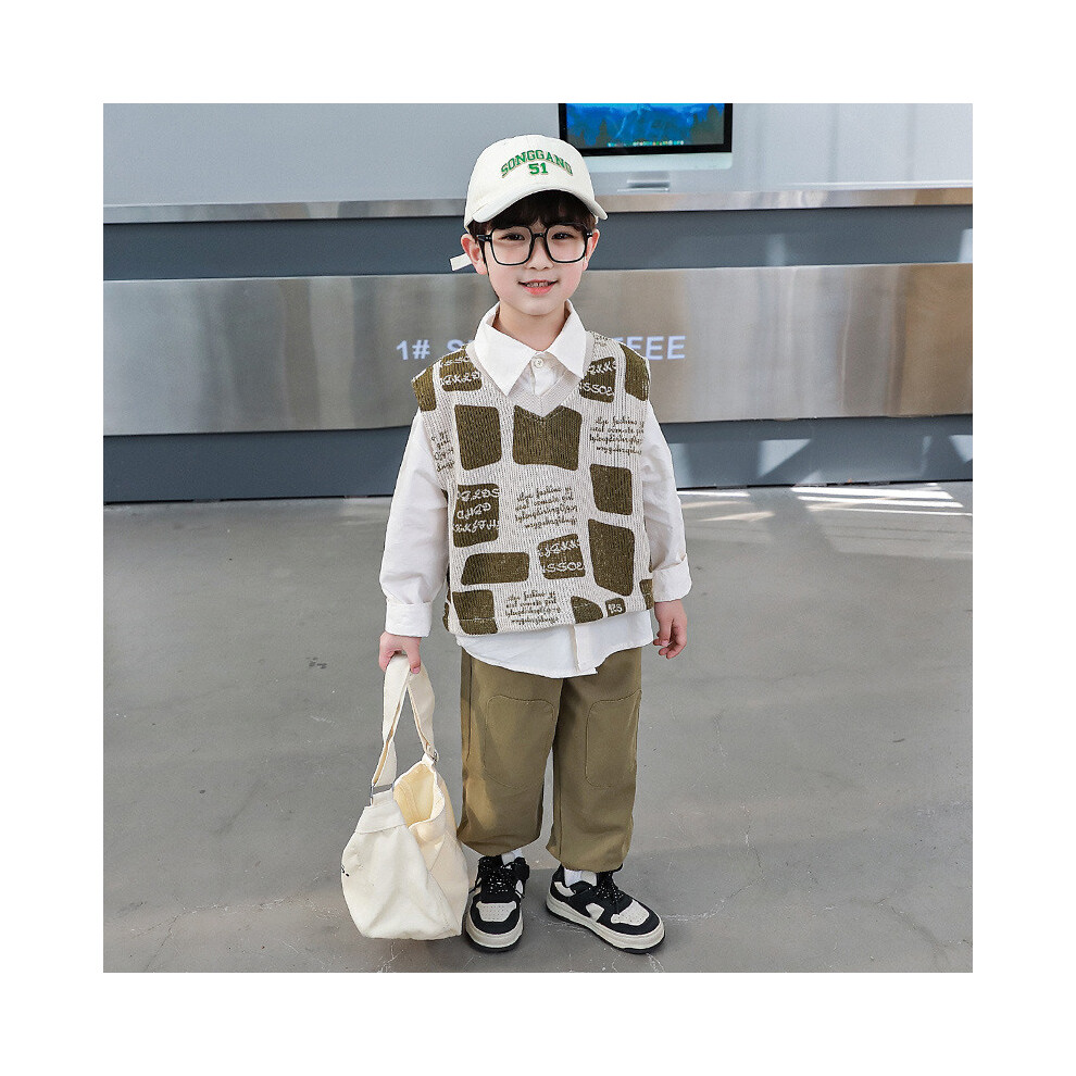 (Green,130cm)Adorable ensemble trois pièces garçon avec chemise gilet élégant et pantalon long confortable
