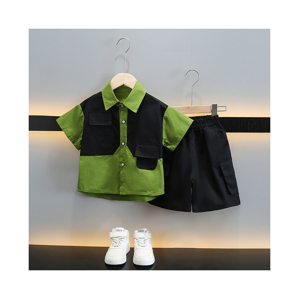 (Green,100cm)Ensemble été cool garçon ensemble à la mode coréen manches courtes chemise short et