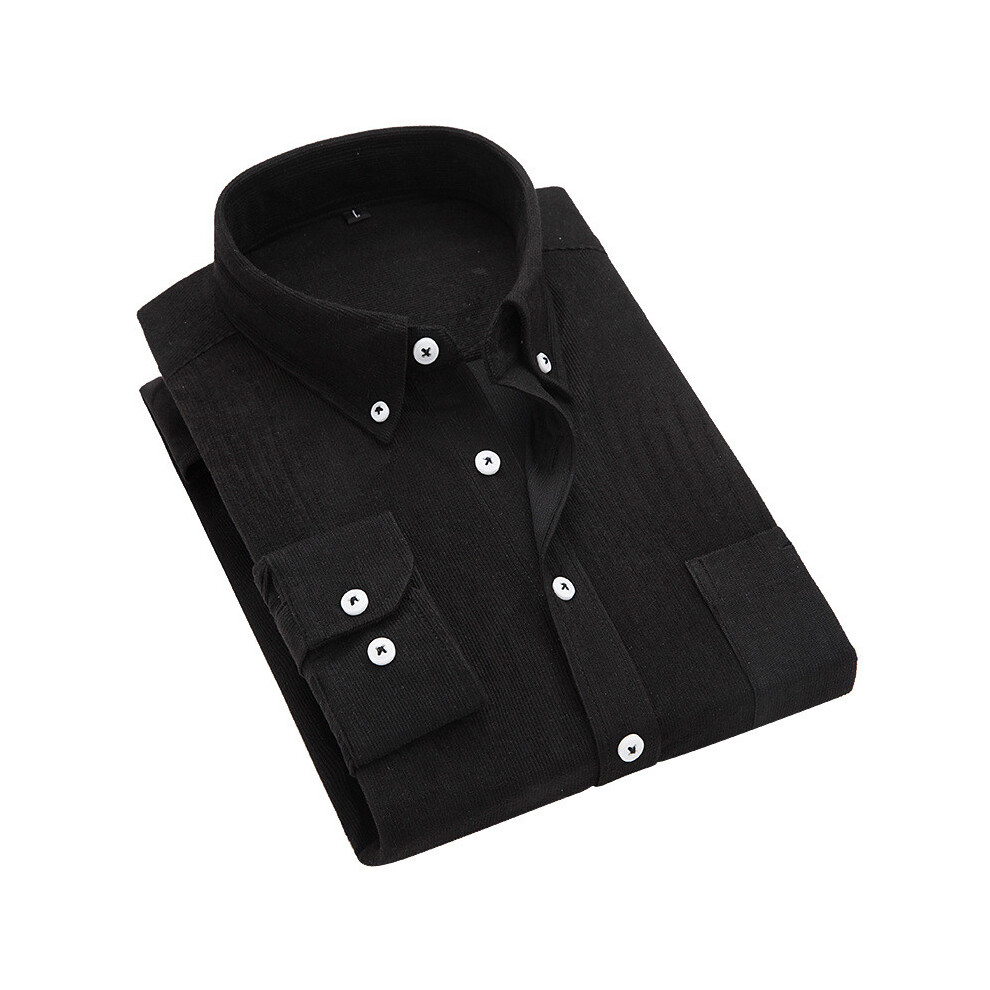 (Black,3XL)Blouses en velours côtelé pour hommes veste unie chemises décontractées col manches longues chemise hauts