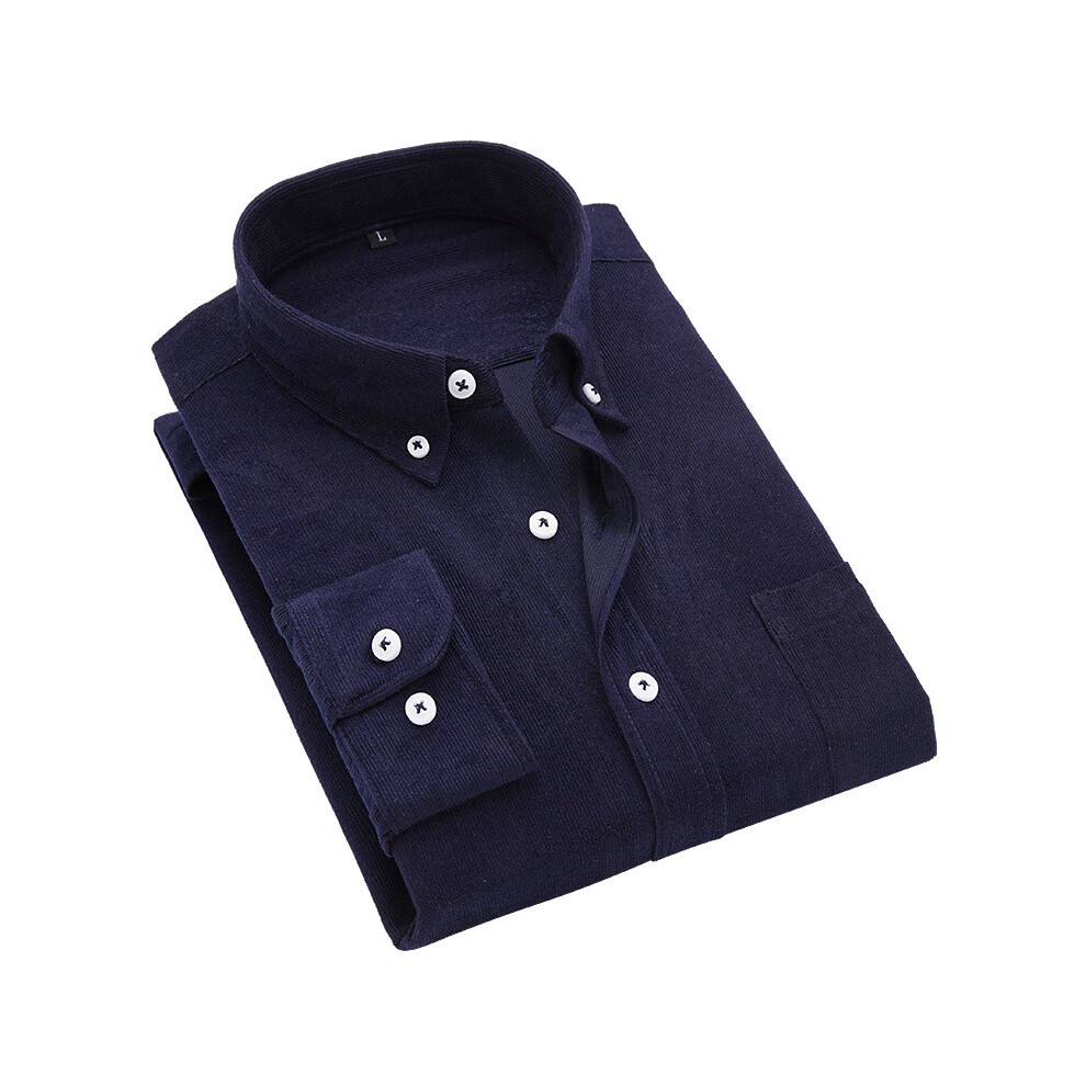 (Navy,4XL)Blouses en velours côtelé pour hommes veste unie chemises décontractées col manches longues chemise hauts