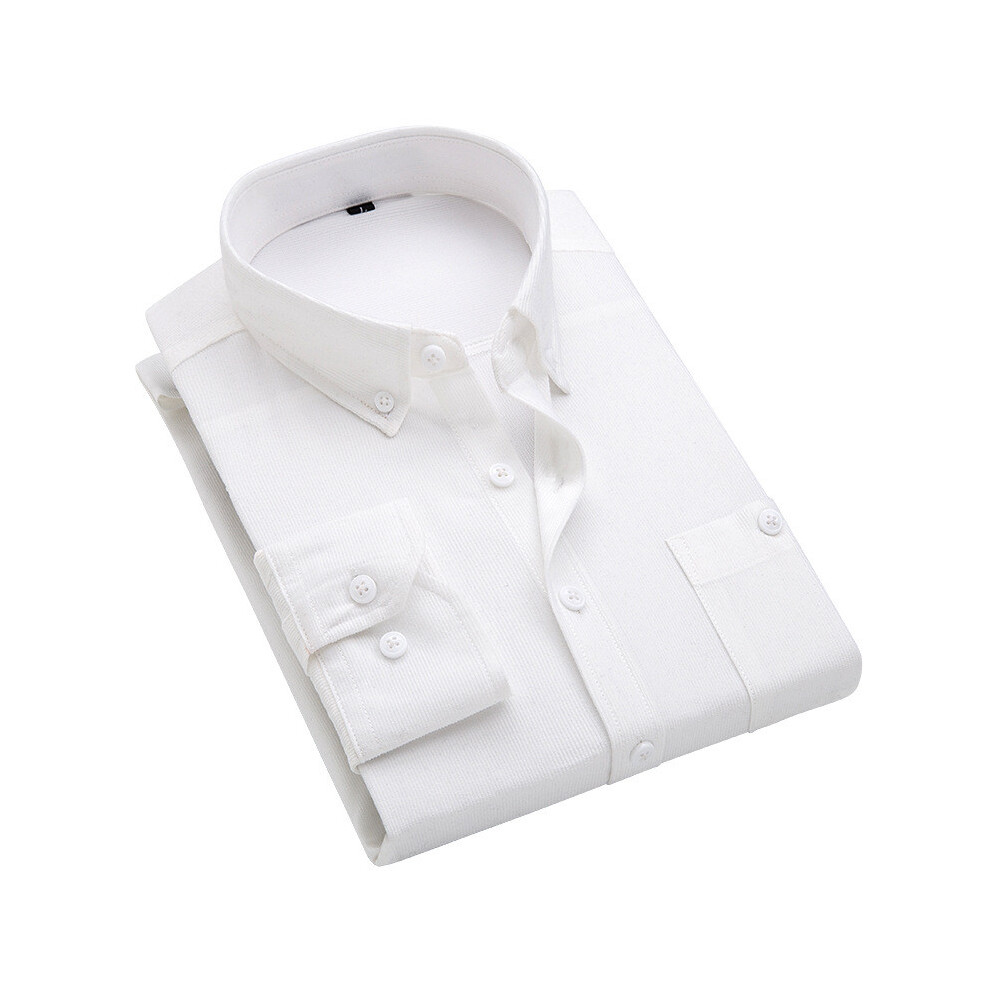 (White,M)Blouses en velours côtelé pour hommes veste unie chemises décontractées col manches longues chemise hauts