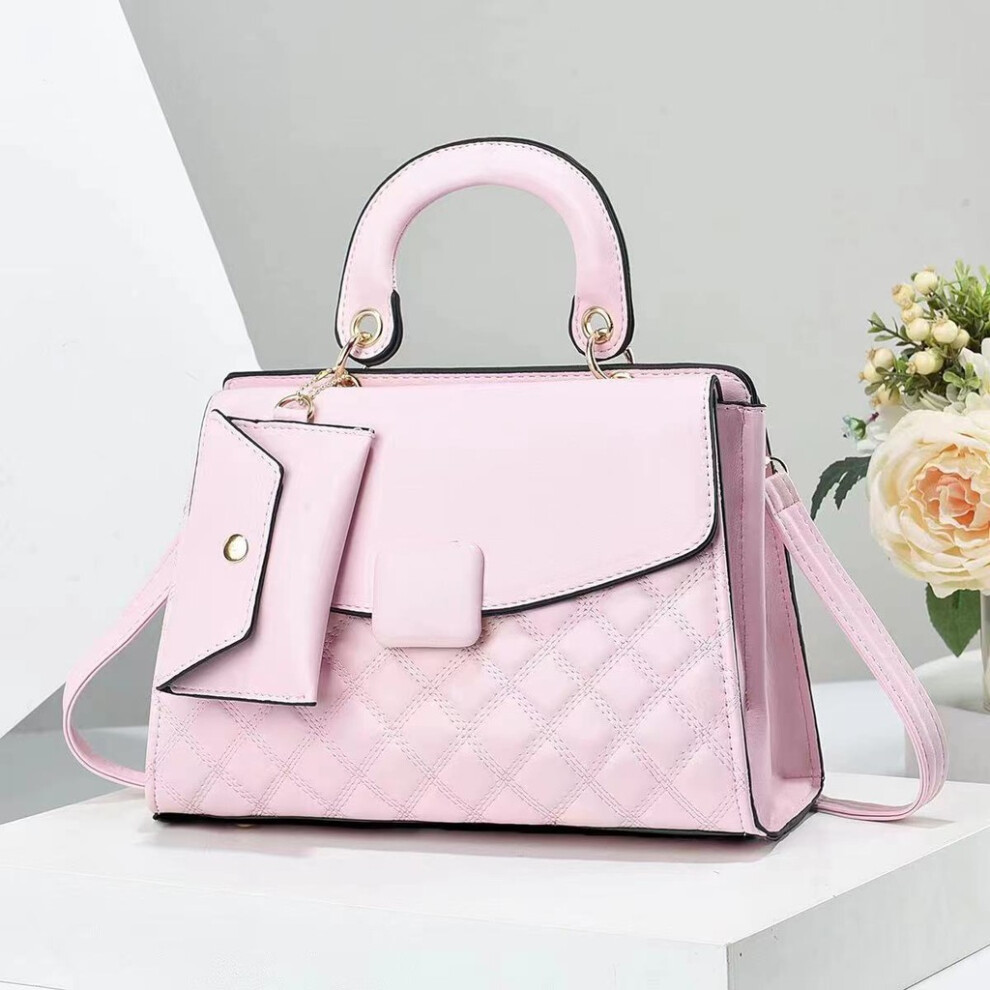 (Pink)Élégant sac à main bandoulière femme en noir blanc bordeaux jaune et plus avec chaîne et caractéristiques serrure